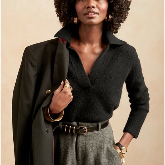 Banana Republic Wool-Blend Sweater Polo Black - Picture 3 of 6